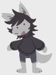  3_toes anthro canid canine canis chipped_ear clothing domestic_dog dot_eyes feet hair inner_ear_fluff male mammal messy_hair open_mouth simple_background sog_(squishy) solo squishy_(artist) standing sweater toes topwear tuft turtleneck underwear 