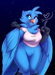  &lt;3 2019 anthro avian bird blue_eyes blue_theme bottomless clothed clothing crotch_lines feathers featureless_crotch female hakkids2 tweetfur twitter vest wide_hips 