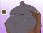  anthro belly big_belly female hair mammal nude obese obese_female overweight overweight_female pink_hair rhinocerotoid robthehoopedchipmunk sitting sofa 