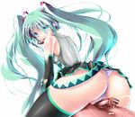 after_sex aqua_eyes ass breasts censored cum detached_sleeves ejaculation from_behind green_hair grinding hatsune_miku headset hetero legs long_hair looking_back necktie panties penis penis_on_pussy scatter_milk simple_background skirt small_breasts solo_focus thick_thighs thighhighs thighs thong twintails underwear very_long_hair vocaloid white_panties 