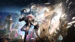  2girls animal_ears arknights autodefenestration bang_dream! bang_dream!_it's_mygo!!!!! black_boots black_jacket black_ribbon black_shorts black_skirt black_socks blue_hair boots breaking_through_window breasts broken_glass building cat_ears cat_girl cat_tail closed_mouth crop_top demon_horns demon_tail floating_hair game_cg glass hair_ribbon highres horns jacket kneehighs long_hair long_sleeves medium_breasts multiple_girls official_art open_mouth pink_eyes purple_hair ribbon short_hair short_sleeves shorts sidelocks skirt socks tail teeth thigh_strap third-party_source togawa_sakiko togawa_sakiko_(master_of_melodia) upper_teeth_only yellow_eyes yuutenji_nyamu yuutenji_nyamu_(magician_of_passion) 