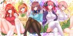  5-toubun_no_hanayome cleavage headphones nakano_ichika nakano_itsuki nakano_miku nakano_nino nakano_satsuki nakano_yotsuba nez-box seifuku sweater thighhighs 