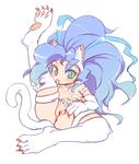  animal_ears anus big_hair blue_hair blush bottomless breasts cat_ears cat_tail clitoris felicia fur green_eyes large_breasts leg_lift licking lolo_(kemonono) long_hair no_panties paws pussy sitting slit_pupils solo spread_pussy tail thighhighs tongue uncensored vampire_(game) 