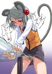  animal_ears aya_shachou blush breasts clitoris clothed_masturbation colored_eyelashes cosplay covered_nipples crotch_rub drooling earrings eyelashes fingernails grey_hair hands heart highres hoshino_ruri hoshino_ruri_(cosplay) jewelry kidou_senkan_nadesico masturbation mouse_ears mouse_tail nail_polish nazrin open_mouth panties pink_nails pussy_juice pussy_juice_stain red_eyes saliva see-through short_hair small_breasts solo spoken_heart table table_sex tail touhou translated underwear wet wet_clothes wet_panties 