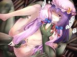  blush breasts censored crescent fingering hat llowoll long_hair medium_breasts patchouli_knowledge penis purple_eyes purple_hair pussy solo_focus touhou 
