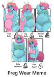  alien alien_humanoid apron apron_only belly big_belly black_sclera blue_body blue_skin bottomwear bra breasts clothed clothing female gradient_hair hair happy hi_res humanoid kyoriichi mostly_nude multicolored_hair pants partially_clothed pink_hair preg_wear_meme pregnant pregnant_female side_boob smile solo topwear tube_top underwear yoga_pants 