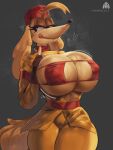  absurd_res alamander anthro big_breasts bodily_fluids breasts canid canine canis domestic_dog female hi_res huge_breasts licking licking_lips licking_own_lips mammal pilot_saluki_(cuphead) self_lick solo sweat sweaty_breasts thick_thighs tongue tongue_out 
