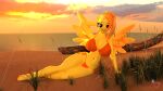  16:9 3d_(artwork) 4k 5_toes absurd_res animal_humanoid anthro beach blender_(software) bra branch breasts clothed clothing cloud cutie_mark detailed_background digital_media_(artwork) equid equid_humanoid equine equine_humanoid eyebrows eyelashes feathered_wings feathers feet female footwear friendship_is_magic grass hair hasbro hi_res horse humanoid humanoid_feet latiospegasus light long_hair looking_at_viewer lying mammal mammal_humanoid multicolored_hair my_little_pony navel open_wings orange_eyes orange_hair outside panties partially_clothed pegasus plant pony red_clothing sand sandals sea seaside sky smile solo source_filmmaker spitfire_(mlp) sunlight sunset swimwear teeth teeth_showing toes tree underwear water watermark widescreen wings wonderbolts_(mlp) yellow_body yellow_wings 