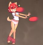  2022 anthro blush bottomwear bottomwear_down bullyableshiba bullying canid canine canis clothed clothing digital_media_(artwork) dodgeball domestic_dog ellie_rinette embarrassed female fur gym_clothing hair mammal panties pants pants_around_ankles pants_down partially_clothed pawpads red_hair shiba_inu solo spitz sport teeth_showing text text_on_clothing text_on_underwear topwear underwear 