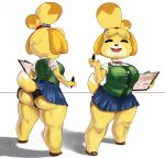  animal_crossing anthro bigatomics black_clothing black_panties black_underwear bottomwear butt canid canine canis clipboard clothed clothing clothing_lift domestic_dog eyes_closed female genitals hi_res isabelle_(animal_crossing) looking_at_viewer mammal markings mole_(marking) nintendo open_mouth open_smile panties pen penis penis_size_difference shih_tzu skirt skirt_lift smile smiling_at_viewer solo standing tail_under_skirt toy_dog underwear video_games 