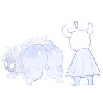  ambiguous_gender anthro arthropod big_butt butt cloak clothing creamygravy duo exclamation_point female feral genitals hollow_knight huge_butt monochrome mosscreep protagonist_(hollow_knight) pussy team_cherry thick_thighs vessel_(species) video_games 