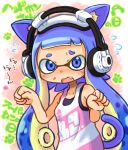  1girl animal_ear_fluff animal_ears bare_arms bare_shoulders blue_eyes blue_hair blue_tail breasts cat_day cat_ears cat_girl cat_tail fang flying_sweatdrops hands_up headphone-chan_(splatoon) headphones inkling inkling_girl kemonomimi_mode long_hair open_mouth paw_pose paw_print small_breasts solo splatoon_(manga) splatoon_(series) suction_cups tail tank_top tentacle_hair yugmlecpdduukox 