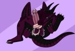  anthro autofellatio ball_lick balls black_body dragon feet genitals licking lino_the_lion male masturbation oral oral_masturbation penile penile_masturbation penis penis_lick red_body self_lick sex smile smirk solo tongue tongue_out 