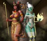  armlet armor bandage clothed clothing dress duo ear_piercing ear_ring egyptian egyptian_clothing egyptian_headdress egyptian_mythology elemental_manipulation female fire fire_manipulation forked_tail gauntlets gloves green_body green_skin hair hairless_ears handwear headdress hi_res humanoid jewelry legwear long_ears long_tail malcolm_douglas mammal middle_eastern_mythology mummy mummy_wrappings muscular muscular_female mythology pasties piercing red_body red_eyes red_skin ring_piercing set_(species) staff stockings undead unusual_anatomy unusual_tail yellow_eyes 