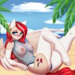  absurd_res anthro areola beach blush breasts clothed clothing cutie_mark detailed_background ear_piercing equid equine erect_nipples evlass eyebrow_through_hair eyebrows fan_character feathered_wings feathers female fishnet fishnet_clothing fishnet_swimwear fishnet_topwear hair hasbro hi_res ineffective_clothing legs_up looking_at_viewer lying mammal my_little_pony nipples nipples_through_clothes on_back one-piece_swimsuit outside partially_clothed pegasus piercing sand seaside sky smile smiling_at_viewer solo spread_legs spread_wings spreading swimwear topwear translucent translucent_hair unguligrade_anthro water wings 