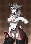  absurd_res anthro bdsm breasts butt canid canine canis clothing female fur grey_body grey_fur hair helluva_boss hi_res legwear loona_(helluva_boss) mammal solo stockings tahomich0 wolf 