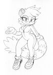  2022 anthro bodysuit breasts cleavage clothed clothing female footwear gloves graphite_(artwork) greyscale handwear hi_res holding_tail idw_publishing lemur looking_at_viewer mammal monochrome omegasunburst pencil_(artwork) primate sega shoes skinsuit sneakers solo sonic_the_hedgehog_(comics) sonic_the_hedgehog_(idw) sonic_the_hedgehog_(series) strepsirrhine tangle_the_lemur tight_clothing traditional_media_(artwork) wide_hips zipper 