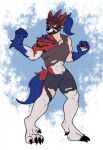  after_transformation anthro fur generation_8_pokemon hi_res kiri-anko legendary_pokemon melee_weapon muscular nintendo pokeboll pokemon pokemon_(species) shield sketch solo sword transformation video_games weapon zamazenta 