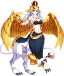  1girl armlet artist_request bare_shoulders black_eyes breasts choker claws cleavage colored_sclera crown fal_(monster_musume) feathered_wings feathers full_body game_cg large_breasts long_hair midriff monster_musume_no_iru_nichijou monster_musume_no_iru_nichijou_online navel official_art smile solo tail taur transparent_background white_hair wings yellow_feathers yellow_sclera yellow_wings 