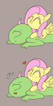 &lt;3 2_panel_comic anon blush duo equid equine exclamation_point eyes_closed female feral fluttershy_(mlp) friendship_is_magic green_body hair happy_harvey herm hi_res human implied_futa inner_ear_fluff intersex intersex/male lying lying_on_another male male/female mammal my_little_pony nude on_front pegasus phone_drawing pink_hair question_mark simple_background tuft wings yellow_body 