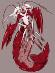  2girls antennae arthropod_girl arthropod_limbs closed_mouth conjoined full_body grey_background highres lobster lobster_girl looking_at_viewer monster_girl multiple_girls open_mouth original ruteko_(ruko220) simple_background taur 