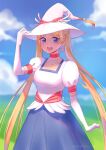  1girl absurdres bishoujo_senshi_sailor_moon blonde_hair dress halloween hat highres long_hair looking_at_viewer open_mouth sailor_moon skirt solo tsukino_usagi witch witch_hat yazrechnoy 