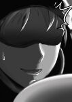  1boy 1girl ^^^ absurdres arknights breasts close-up doctor_(arknights) faceless faceless_male greyscale highres large_breasts monochrome nipples open_mouth saikre schwarz_(arknights) solo_focus sweatdrop upper_body 