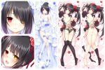  1girl ass backless_outfit bar_censor bed_sheet black_hair black_thighhighs blue_bow blue_bowtie blue_footwear blue_panties bow bowtie breasts censored choker cleavage clock_eyes closed_mouth clothes_lift dakimakura_(medium) date_a_live dress dress_lift elbow_gloves flower from_above full_body garter_belt gloves grey_panties hair_flower hair_ornament hair_ribbon heterochromia high_heels lifted_by_self long_hair looking_at_viewer lying medium_breasts on_back on_stomach panties petals pumps red_eyes red_flower red_ribbon red_rose ribbon rose shiny shiny_hair shoulder_blades sideboob smile soles split_screen strapless strapless_dress summer-d_(dodojune) symbol-shaped_pupils thighhighs tokisaki_kurumi twintails underwear very_long_hair white_choker white_dress white_gloves white_thighhighs yellow_eyes 