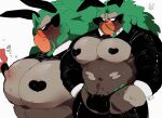 &lt;3 2022 ambiguous_species anthro blush bodily_fluids bow_tie brown_body brown_fur bulge bunny_costume clothed clothing costume crotch_tuft duo fake_ears fake_rabbit_ears fur generation_8_pokemon green_hair grey_body grey_fur hair haplorhine hi_res hyaku_(artist) japanese_text legwear male mammal muscular muscular_male nintendo nipples orange_body pasties pecs pokemon pokemon_(species) primate rillaboom rubber rubber_clothing rubber_suit signature simple_background skimpy solo_focus sweat sweatdrop text thigh_highs tuft video_games white_background 