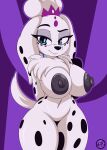  101_dalmatian_street 101_dalmatians 2022 absurd_res anthro areola arms_behind big_breasts black_nose black_spots breasts canid canine canis dalmatian digital_media_(artwork) disney dolly_(101_dalmatians) domestic_dog female hi_res long_ears mammal navel nr_ac smile solo spots 