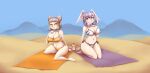  absurd_res big_breasts bikini breasts cleavage clothed clothing duo elfdrago female head_wings hi_res humanoid kneeling on_towel sand side-tie_bikini swimwear towel winged_humanoid wings 