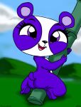  2018 anthro bamboo butt female fur giant_panda hasbro littlest_pet_shop looking_at_viewer looking_back looking_back_at_viewer mammal open_mouth open_smile pandafox_(artist) penny_ling purple_body purple_eyes purple_fur signature smile solo ursid 
