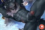  absurd_res anthro anus balls black_sclera blaidd_(elden_ring) canid canine canis cloak clothing elden_ring fromsoftware fur genitals grey_body grey_fur hi_res humanoid_genitalia humanoid_penis male mammal melee_weapon muscular muscular_anthro muscular_male nude penis scar solo sword t.y.stars tusks video_games warrior weapon wolf 