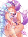 animal_humanoid areola blue_hair blush breasts butt canid canid_humanoid canine canine_humanoid clothed clothing delmin_(show_by_rock!!) demon dragon dragon_humanoid female female/female french_kissing hair hand_on_hand hi_res horn humanoid kissing long_hair mammal mammal_humanoid no_underwear panties purple_hair ruhuyu_(show_by_rock!!) sanrio short_hair show_by_rock!! underwear wolf_humanoid yeon-kun 