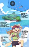  anthro backpack bandanna boat canid canine canis child clothed clothing colored comic english_text female garyu_ryuto green_clothing green_shirt green_topwear hi_res island japanese_text kerchief mammal map misutora red_bandanna red_kerchief shirt sky smile tan_body text topwear vehicle watercraft wolf young 