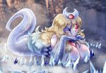 aspenofsimpcon big_breasts blonde_hair blue_lips breasts detailed_background elemental_creature female ghost hair hi_res holding_head humanoid ice ice_creature lips mineral_fauna red_eyes solo spirit vannie_(aspen) 