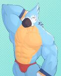  abs absurd_res anthro avian bird blue_body blue_feathers breath_of_the_wild clothed clothing feathers hi_res jockstrap jrjresq kass_(tloz) looking_aside male multicolored_body muscular muscular_anthro muscular_male nintendo rito simple_background solo tan_body the_legend_of_zelda two_tone_body underwear video_games yellow_eyes 