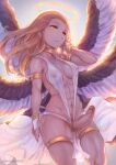  abs angel anime_eyes armlet backlighting balls big_penis blonde_hair bracelet brown_wings clothed clothing colored detailed fabric feathered_wings feathers genitals glowing glowing_eyes gold_(metal) gold_bracelet gold_jewelry gynomorph hair halo hi_res humanoid intersex jackrockhardt jewelry leg_bracelet light light_body light_skin lighting long_hair long_penis looking_aside mostly_nude multi_wing muscular navel neck_accessory nipples nipples_visible_through_clothing penis shaded skimpy smile solo touching_hair transparent_fabric vein veiny_penis white_wings wings yellow_eyes 