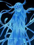  1girl blue_eyes blue_hair blue_sclera blue_skin blue_theme breasts closed_mouth colored_sclera colored_skin highres looking_at_viewer medium_breasts monochrome monster_girl navel original ruteko_(ruko220) skeletal_wings slime_girl smile solo standing wings 