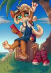  activision anthro barefoot blush coco_bandicoot crash_bandicoot_(series) crate feet female food foot_fetish foot_focus fruit gesture hi_res looking_at_viewer plant shoes_removed solo surryfox video_games waving wumpa_fruit 
