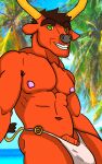  absurd_res anthro biceps big_penis bovid bovine butt cattle clothing dameon_(thathorseclyde) genitals hi_res horn male mammal muscular muscular_anthro muscular_male nipples pecs penis solo speedo swimwear thathorseclyde vein veiny_penis 