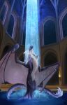  altar ambiguous_gender classical diorionarh dragon emotional feeling feral hair hi_res inside looking_at_another mythology night nix_(dracoexlibris) renaissance scalie solo tail_motion tailwag water waterfall western_dragon wings 