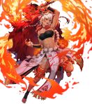  1girl abs arm_up armpits bangs bare_shoulders breasts cozy dark-skinned_female dark_skin facial_mark fire_emblem fire_emblem_fates fire_emblem_heroes full_body fur_trim hair_ornament hand_fan highres holding horned_mask lantern leg_up looking_away mask mask_on_head medium_breasts muscular muscular_female navel non-web_source official_art open_mouth paper_lantern pelvic_curtain red_eyes rinkah_(fire_emblem) rope sarashi short_hair solo stomach strapless teeth thigh_strap thighs transparent_background white_hair 