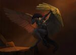  anthro black_body classical diorionarh equid equine feathered_wings feathers flying grey_background horse male mammal mythology renaissance simple_background solo wings 