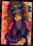  absurd_res black_body black_fur candy cloak clothing dessert domestic_cat felid feline felis female food fur hair halloween hi_res holidays humanoid kui_lin_chen mammal pink_nose solo 