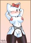  anthro blush bow_(feature) bow_accessory breasts clothing domestic_cat felid feline felis female fur garter_belt garter_straps genitals hello_kitty_(character) hello_kitty_(series) hi_res legwear lingerie mammal nehmkey nipples one_eye_closed pussy sanrio solo stockings whiskers white_body white_fur wink 