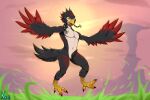  3_toes anthro avian beak bird breath_of_the_wild ceanoth digital_drawing_(artwork) digital_media_(artwork) erection feathered_wings feathers feet genitals hi_res male navel neofi nintendo nude pecs penis sex simple_background solo tail_feathers the_legend_of_zelda toes video_games wings 