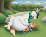  5:4 anthro belly belly_grab blaine_(totodileweeb18) blueflarefox1 bodily_fluids buizel duo feral flint_(blazingflare) floatzel generation_2_pokemon generation_4_pokemon group hi_res male male/male mouth_shot nintendo open_mouth oral_vore pokemon pokemon_(species) predator/prey saliva solo typhlosion video_games vore 