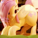  3d_(artwork) dialogue digital_media_(artwork) equid equine feathers female fluttershy_(mlp) friendship_is_magic hair hi_res mammal my_little_pony pegasus pink_hair quicktimepony solo thick_thighs wings yellow_body yellow_feathers 