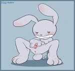  anthro anus bodily_fluids genital_fluids genitals hi_res intersex jellycakeslice lagomorph leporid long_ears male mammal max_(sam_and_max) pussy pussy_juice rabbit sam_and_max shaking short_tail smile solo spread_pussy spreading watermark 